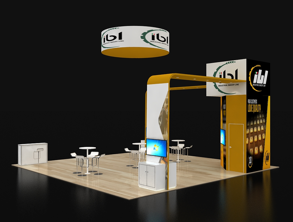 Custom booth with LED wall and counters