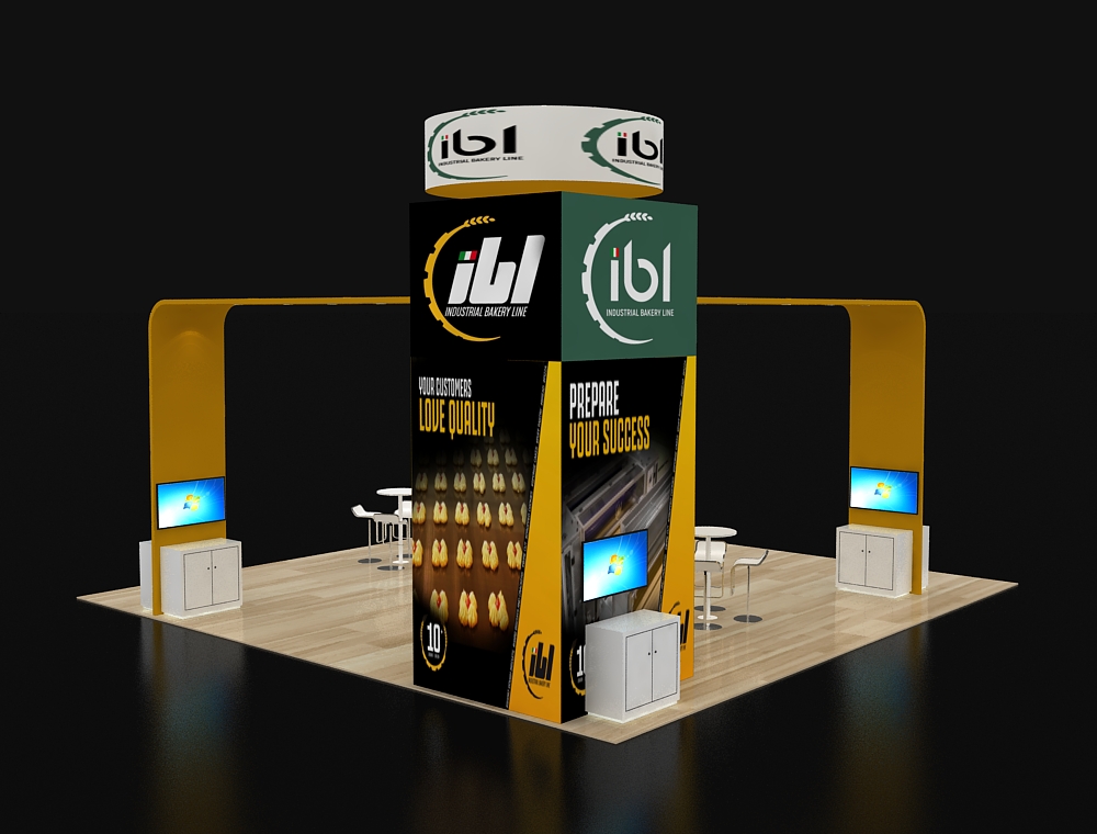 Custom booth with LED wall and counters