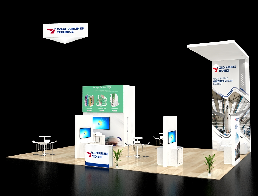30x40 booth with modern reception area