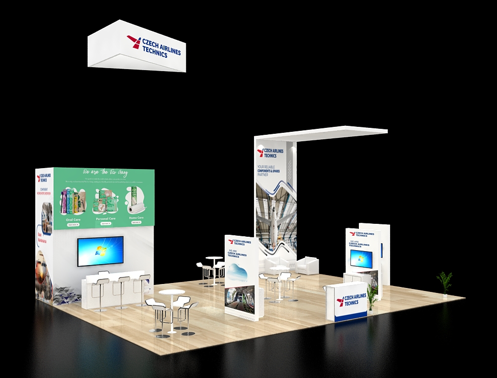 30x40 booth with modern reception area