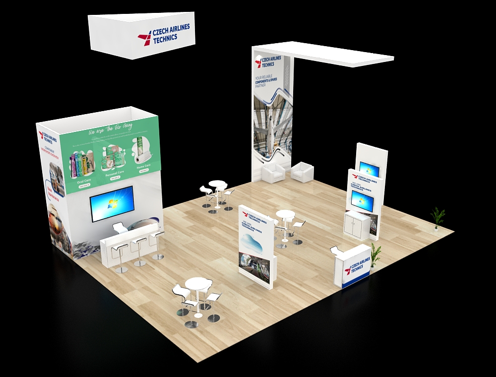 30x40 booth with modern reception area