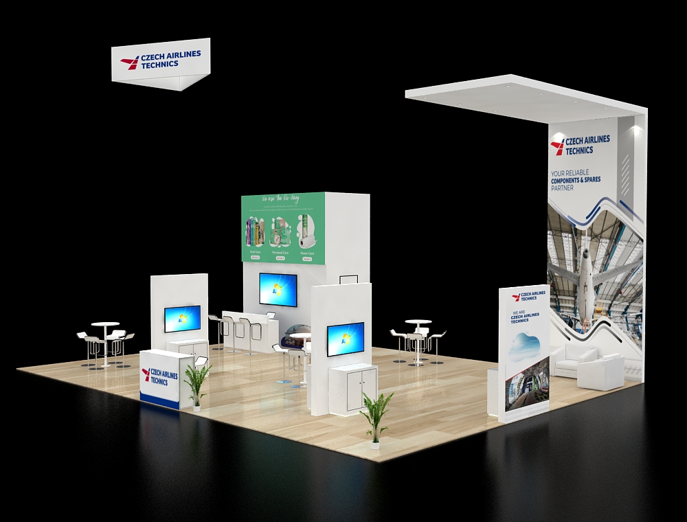 30x40 booth with modern reception area