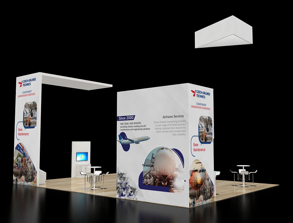 30x40 booth with modern reception area