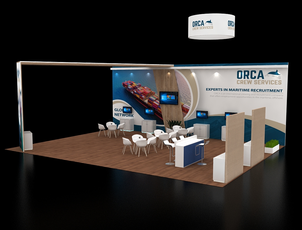 30x40 exhibit booth with product demo space