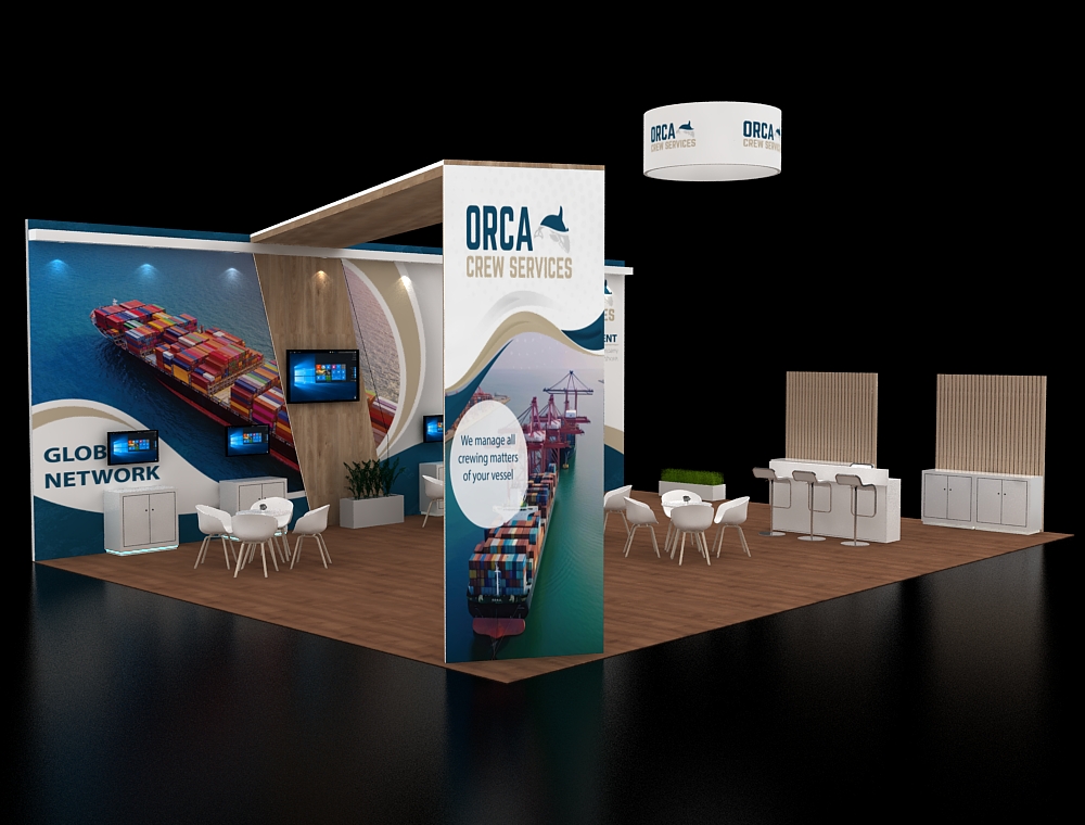 30x40 exhibit booth with product demo space