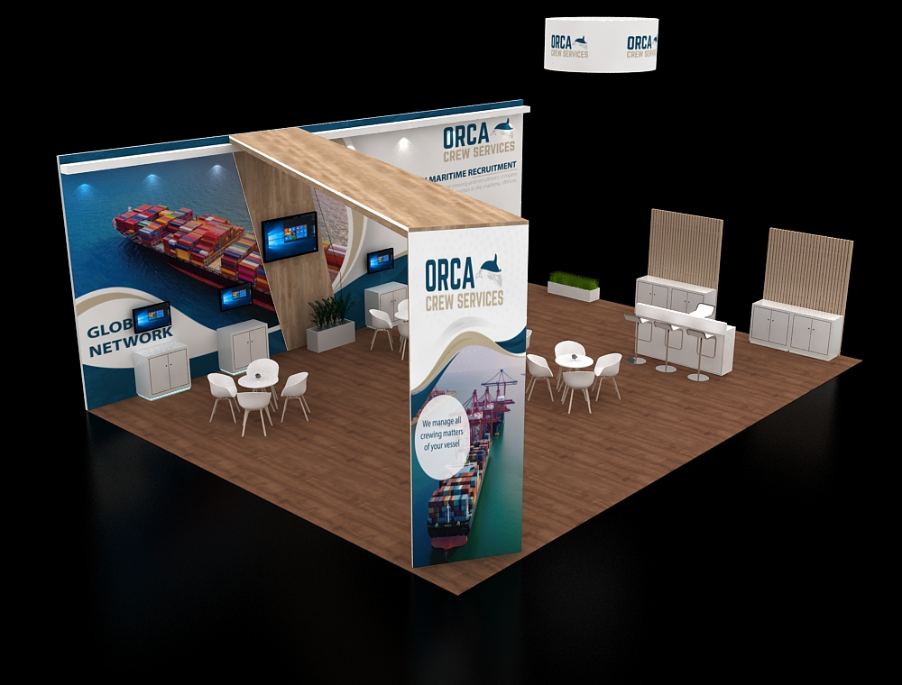 30x40 exhibit booth with product demo space