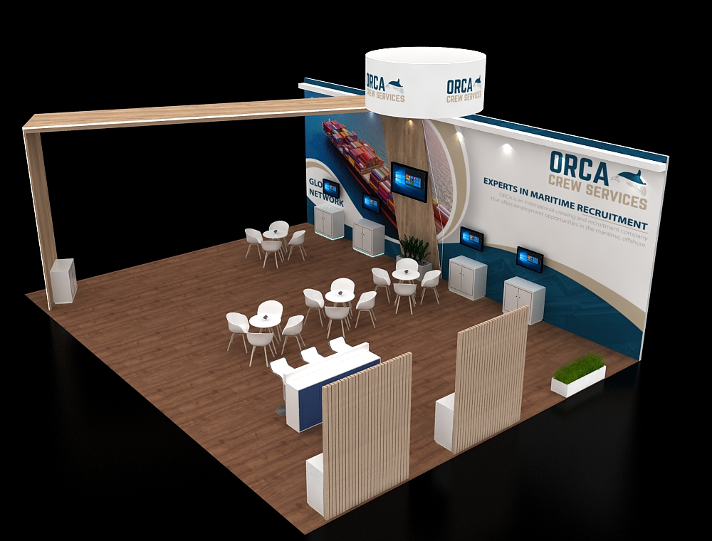 30x40 exhibit booth with product demo space