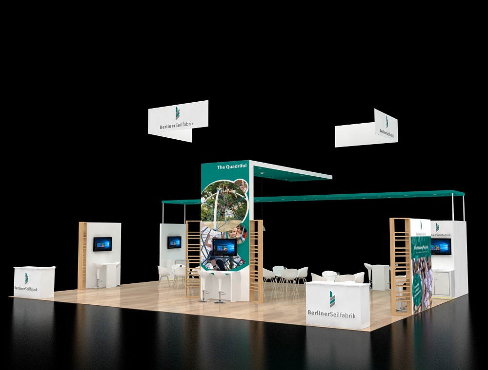 Custom trade show booth with interactive areas