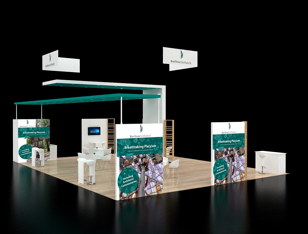 Custom trade show booth with interactive areas