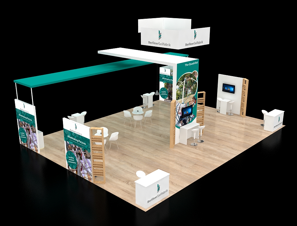 Custom trade show booth with interactive areas