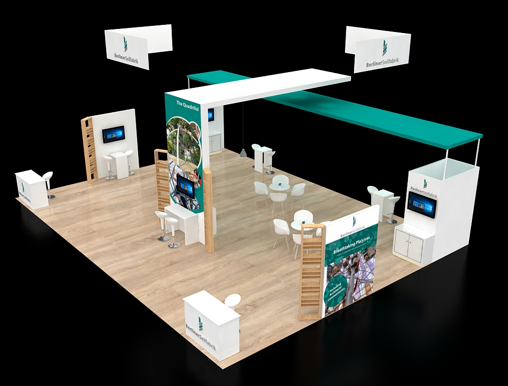 Custom trade show booth with interactive areas