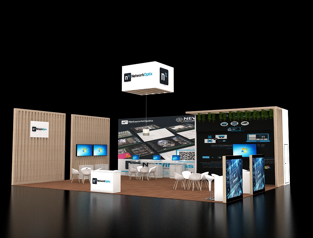 Booth featuring elevated display platforms