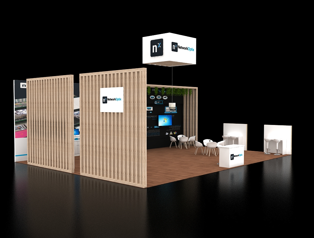 Booth featuring elevated display platforms