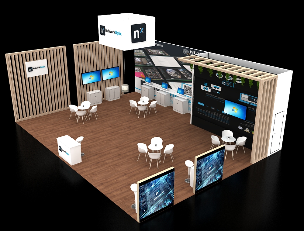 Booth featuring elevated display platforms