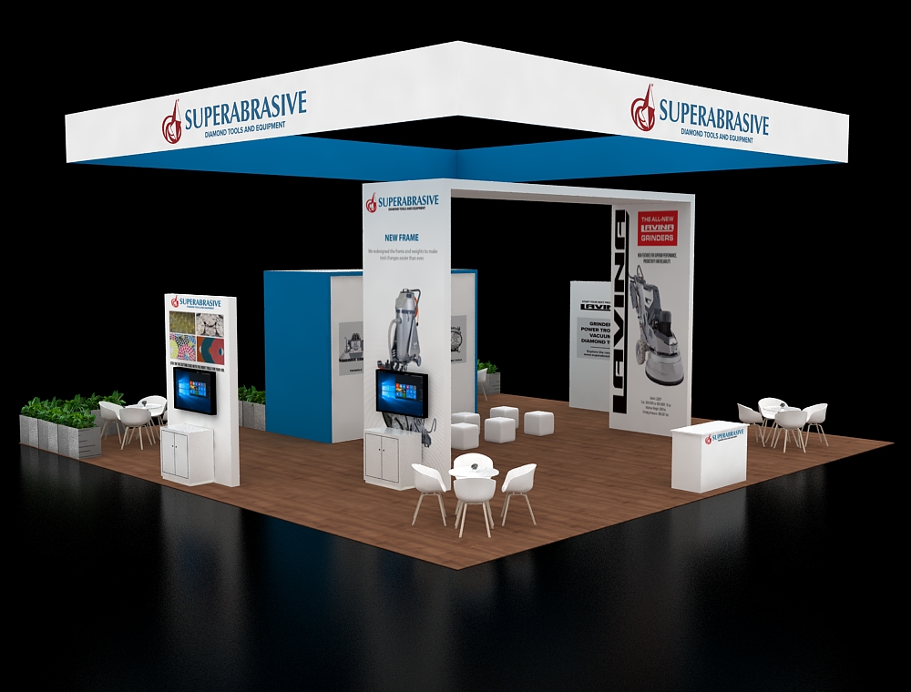 Exhibit 40x40 with dual counters and LED signage