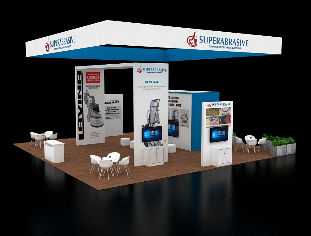 Exhibit 40x40 with dual counters and LED signage