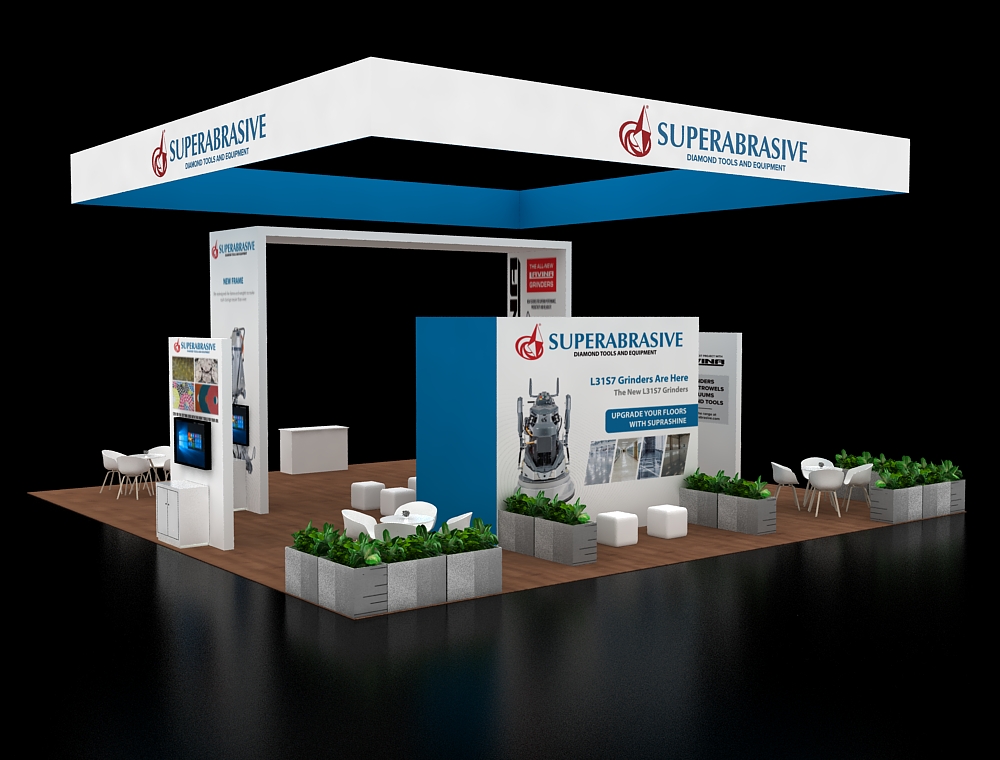 Exhibit 40x40 with dual counters and LED signage