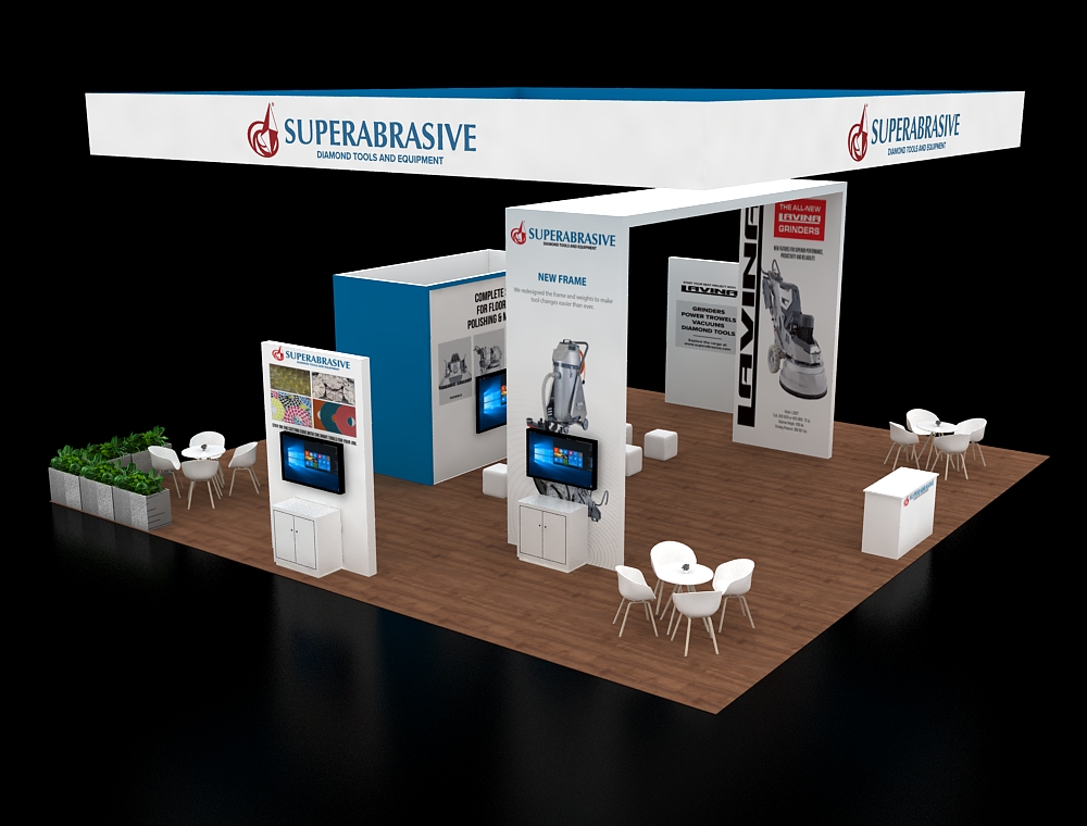 Exhibit 40x40 with dual counters and LED signage