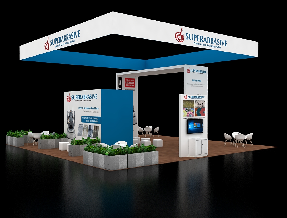 Exhibit 40x40 with dual counters and LED signage