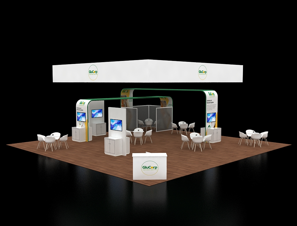 Exhibit booth 40x40 with LED product towers