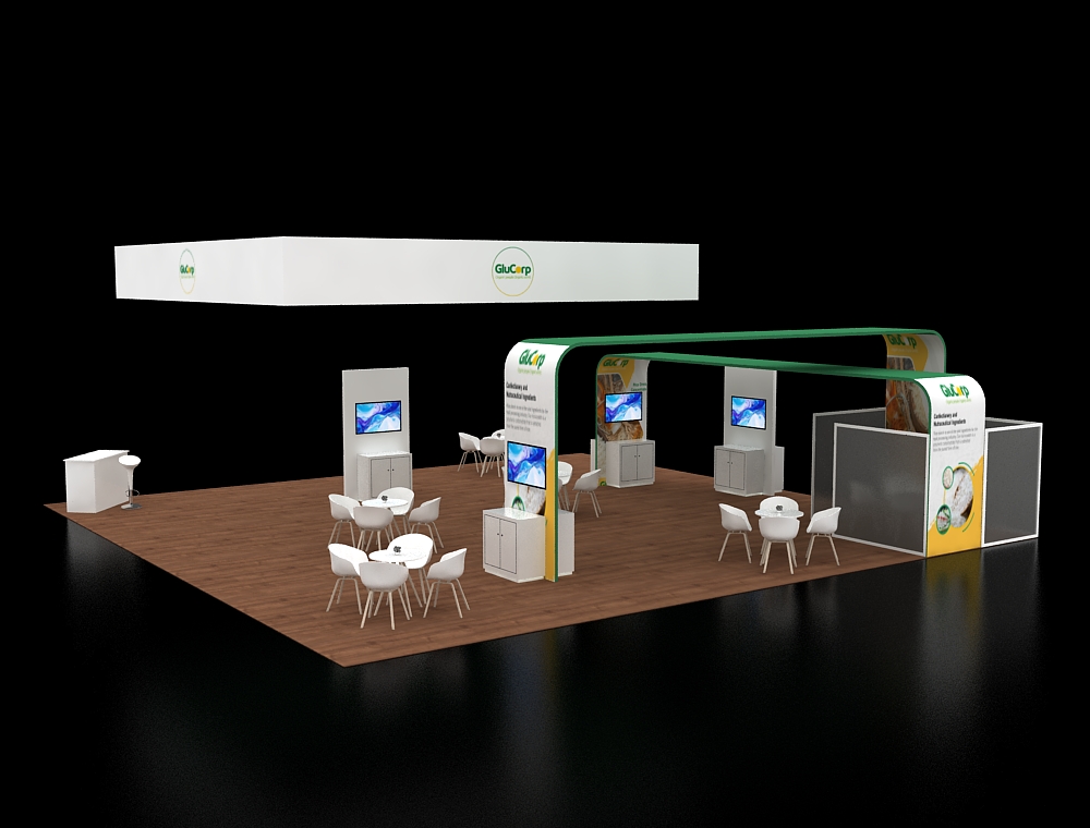 Exhibit booth 40x40 with LED product towers