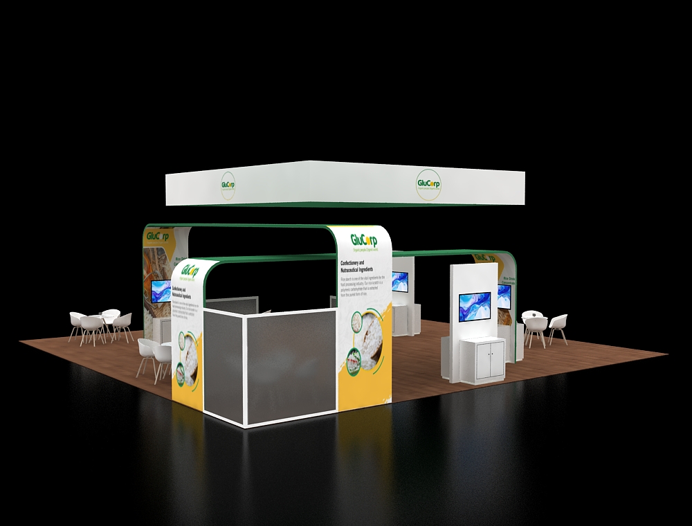 Exhibit booth 40x40 with LED product towers