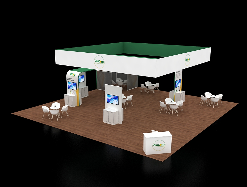 Exhibit booth 40x40 with LED product towers