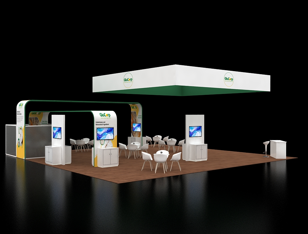 Exhibit booth 40x40 with LED product towers