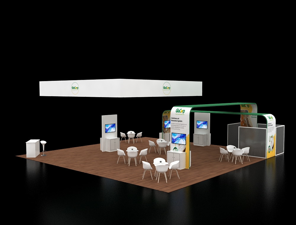 Exhibit booth 40x40 with LED product towers