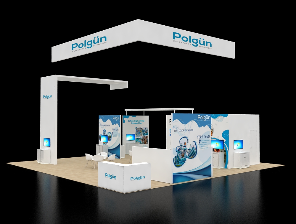 Trade show 40x40 exhibit with demo stations