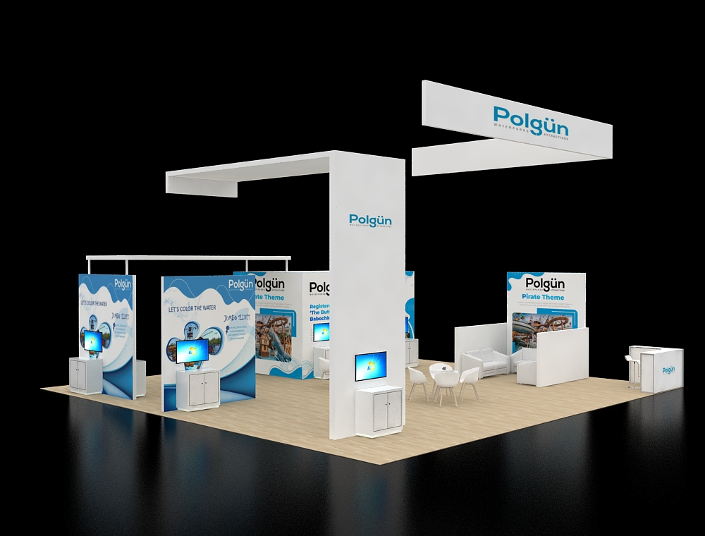 Trade show 40x40 exhibit with demo stations