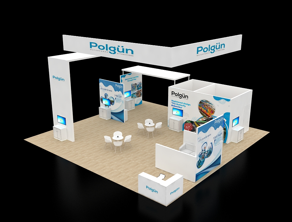 Trade show 40x40 exhibit with demo stations