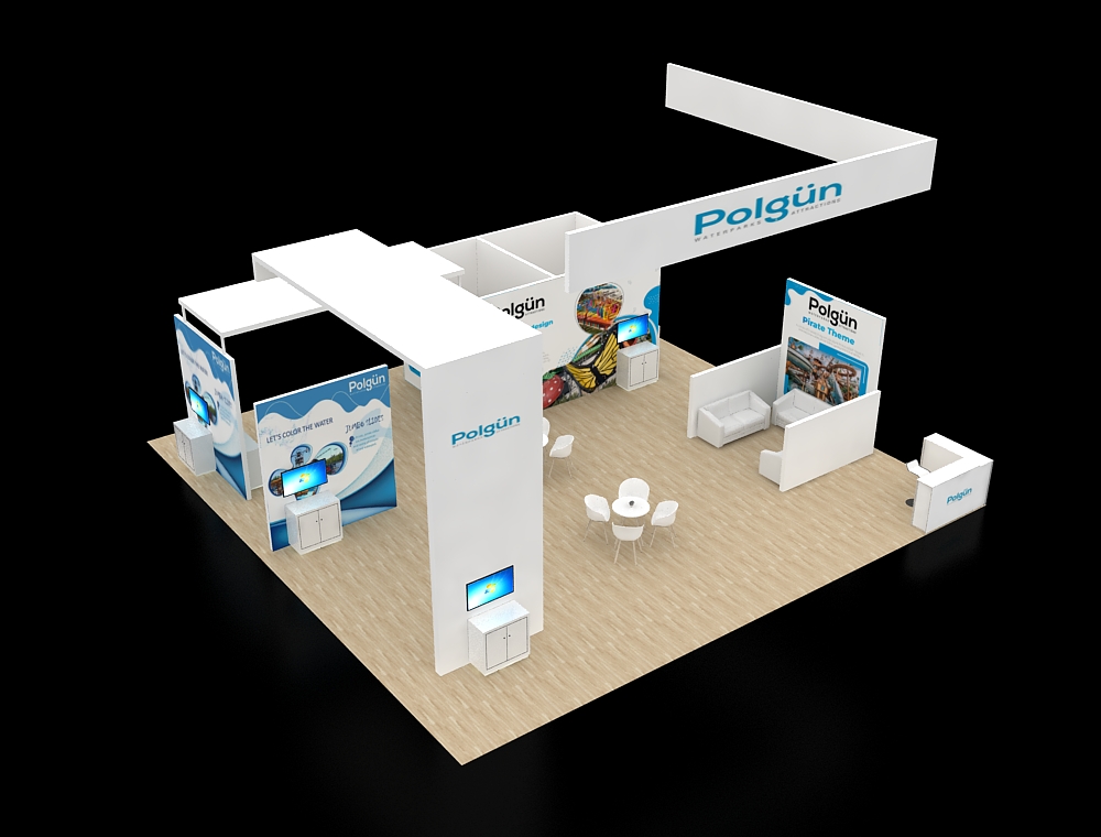 Trade show 40x40 exhibit with demo stations
