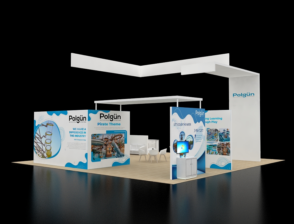 Trade show 40x40 exhibit with demo stations