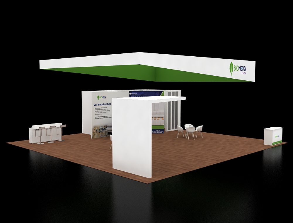 40x40 booth with open product demo walls