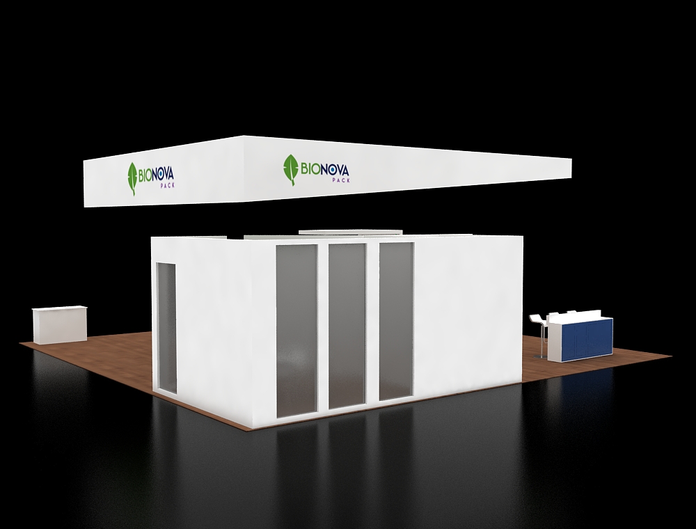 40x40 booth with open product demo walls