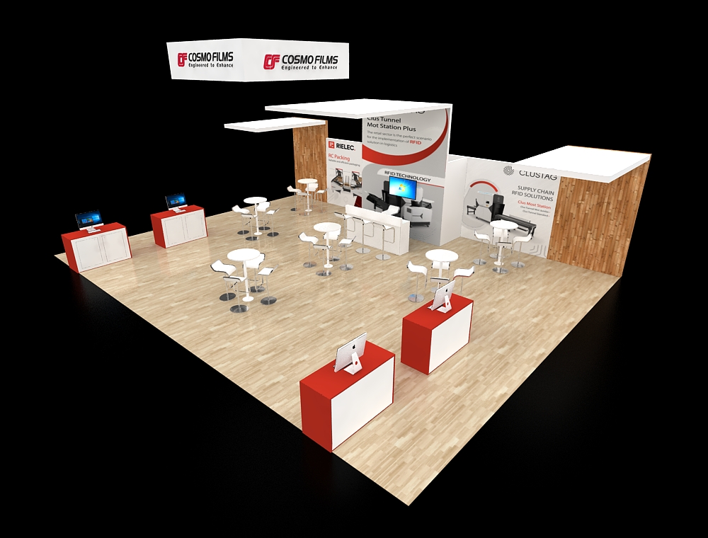 Large exhibition booth with meeting area