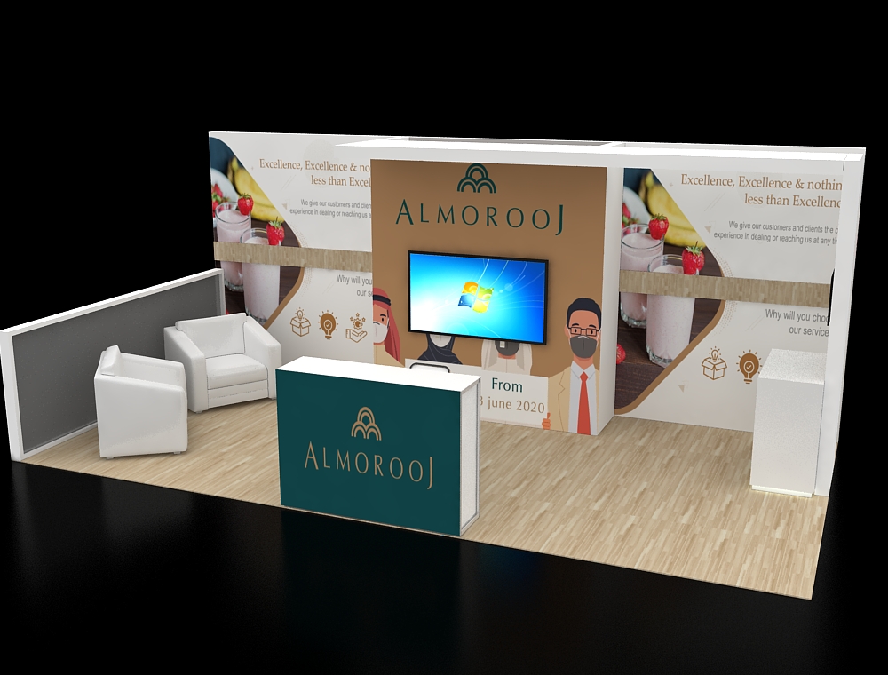 Custom exhibit booth with display counters
