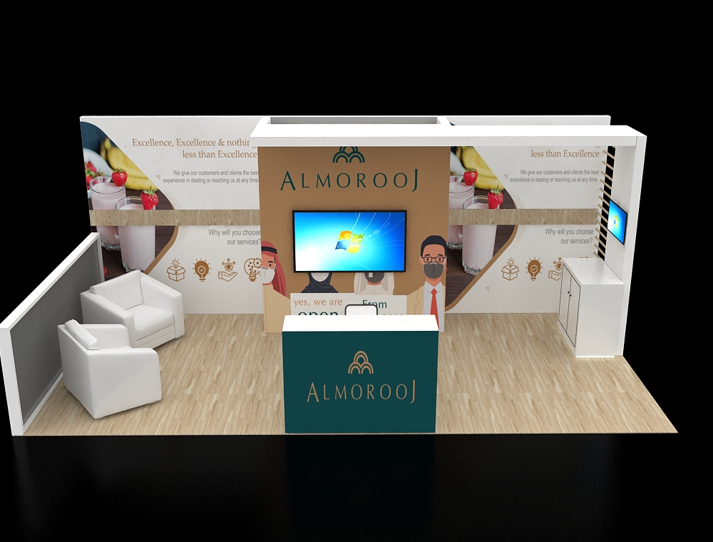 Custom exhibit booth with display counters