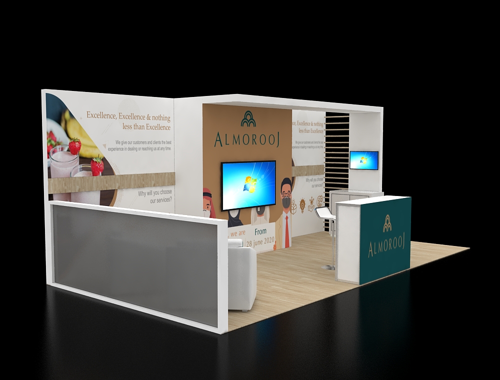 Custom exhibit booth with display counters