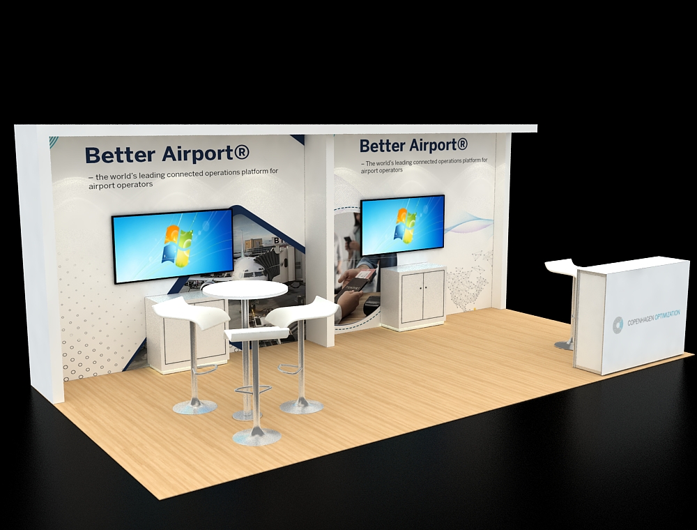 10x20 exhibition booth with counters and lighting