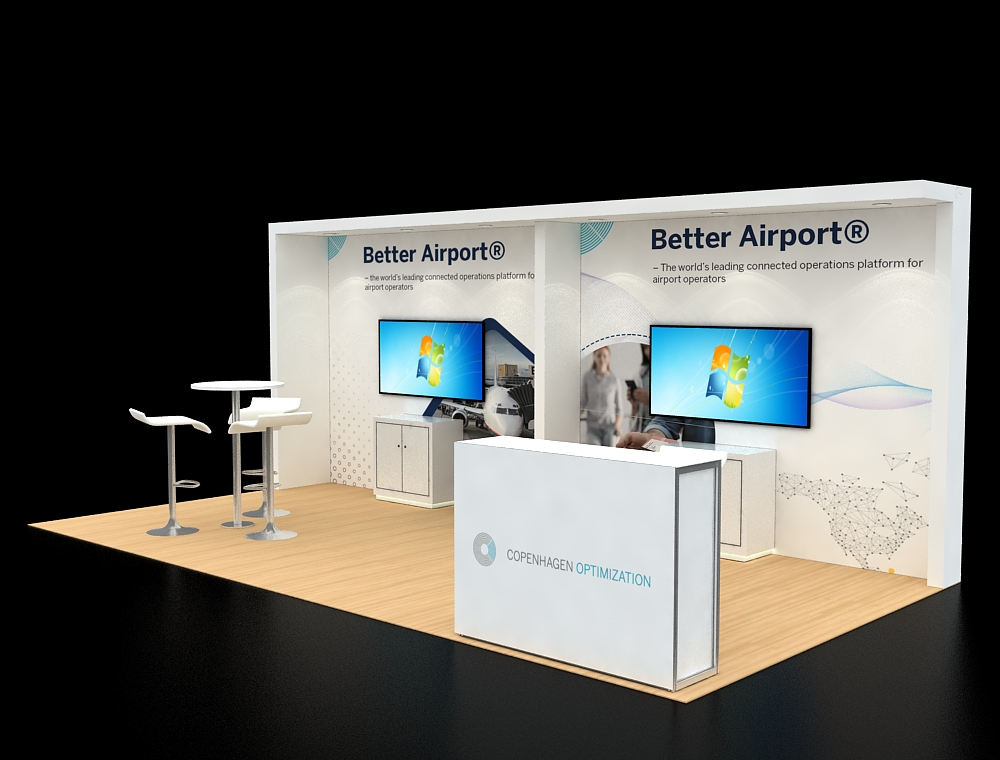 10x20 exhibition booth with counters and lighting