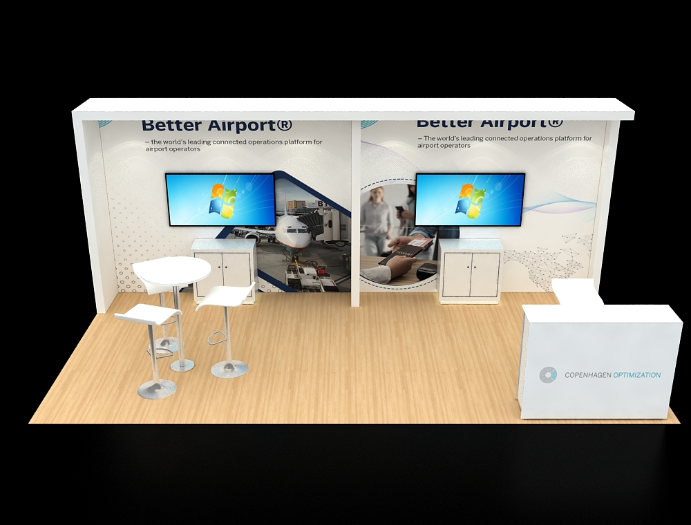 10x20 exhibition booth with counters and lighting