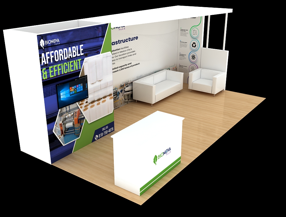 Interactive trade show booth with branding banners