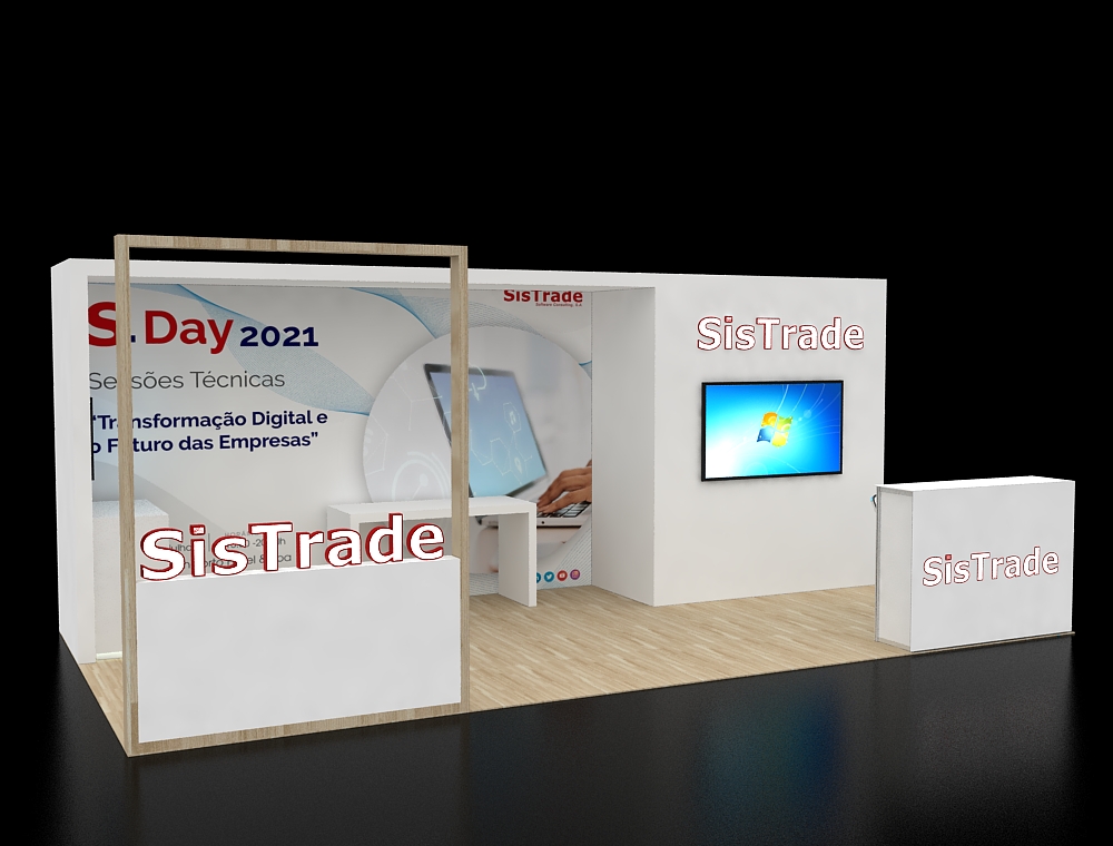 Trade show booth with open concept and signage