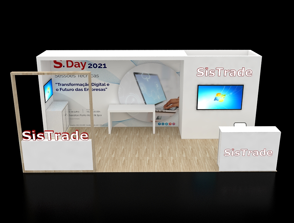 Trade show booth with open concept and signage