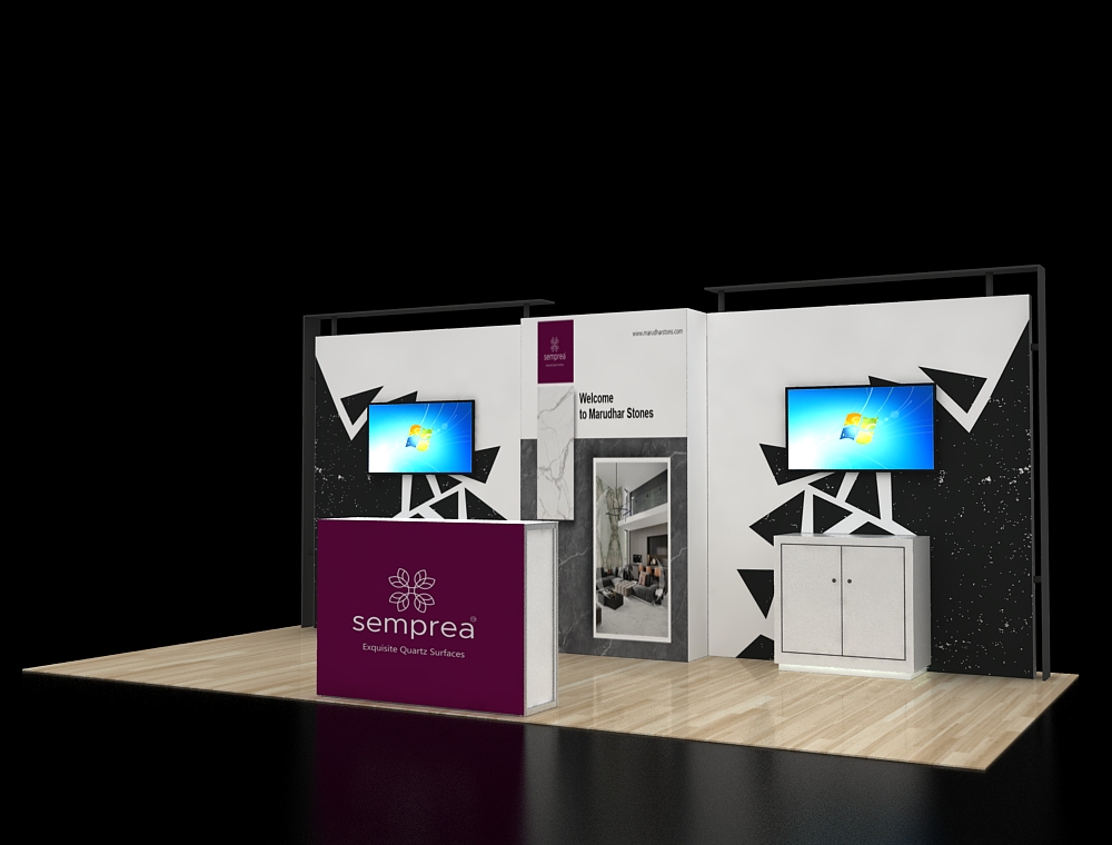 Interactive 10x20 booth with multimedia displays