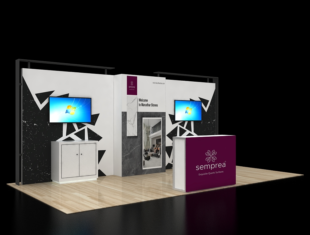 Interactive 10x20 booth with multimedia displays