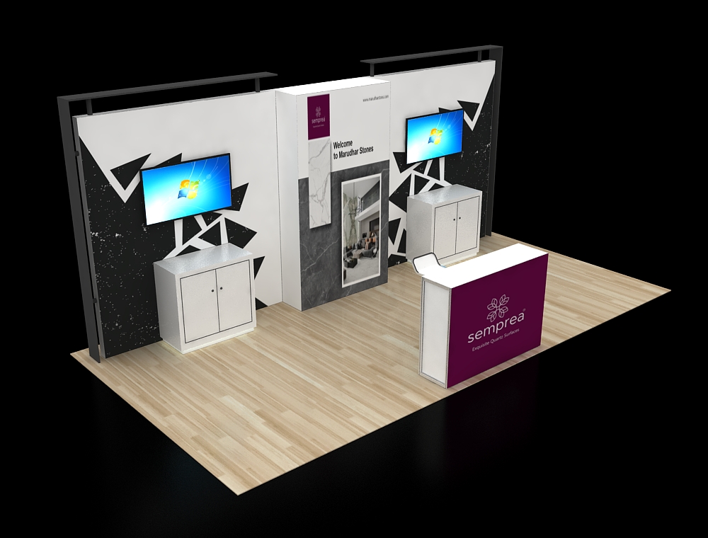 Interactive 10x20 booth with multimedia displays