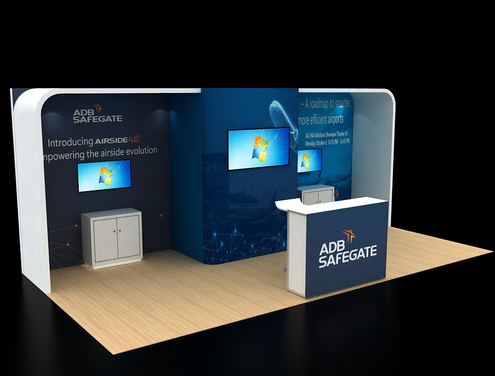 10x20 branded booth with graphic panels and open layout